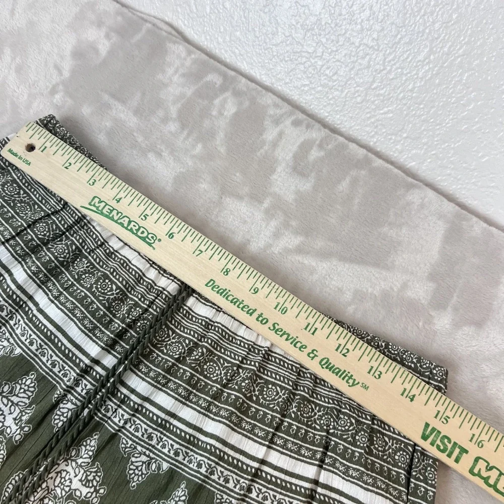 Y2K Maxi Skirt Womens Medium Green White Paisley Boho Rayon Hippie Festival Folk